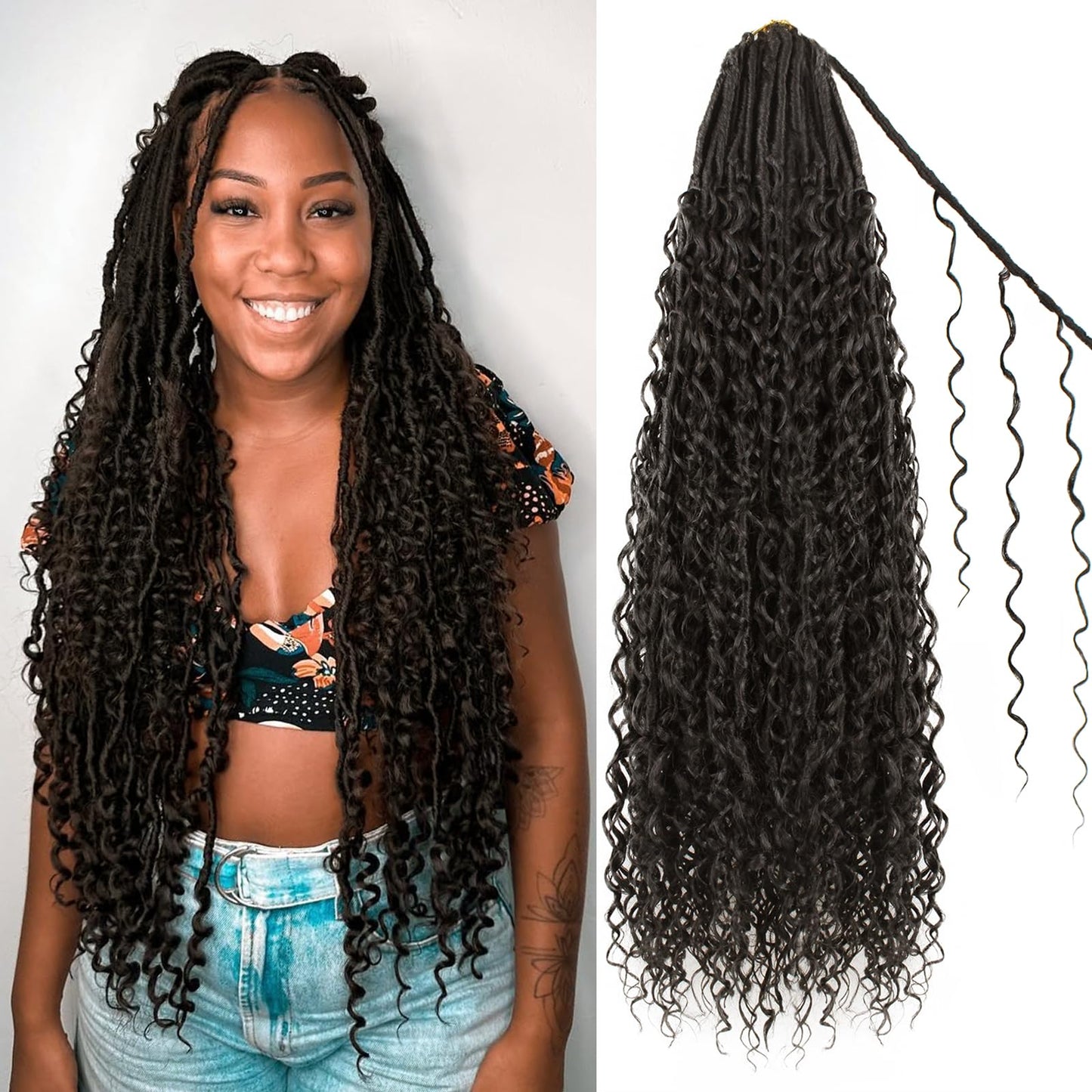 Haftaluv Boho Faux Locs Crochet Hair 9 Packs Long Goddess locs 30 Inch Boho Soft Locs With Curly Ends Pre Looped Bohemian River Loc Crochet Hair For Women (30 inch,#2)