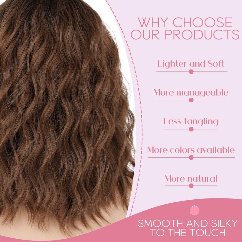 LEEONS Ombre Chestnut Brown Wavy Wig for Women - 16 inch Medium Length, Heat Resistant Synthetic Hair, Middle Part, Natural Look for Daily Use, Party & Halloween