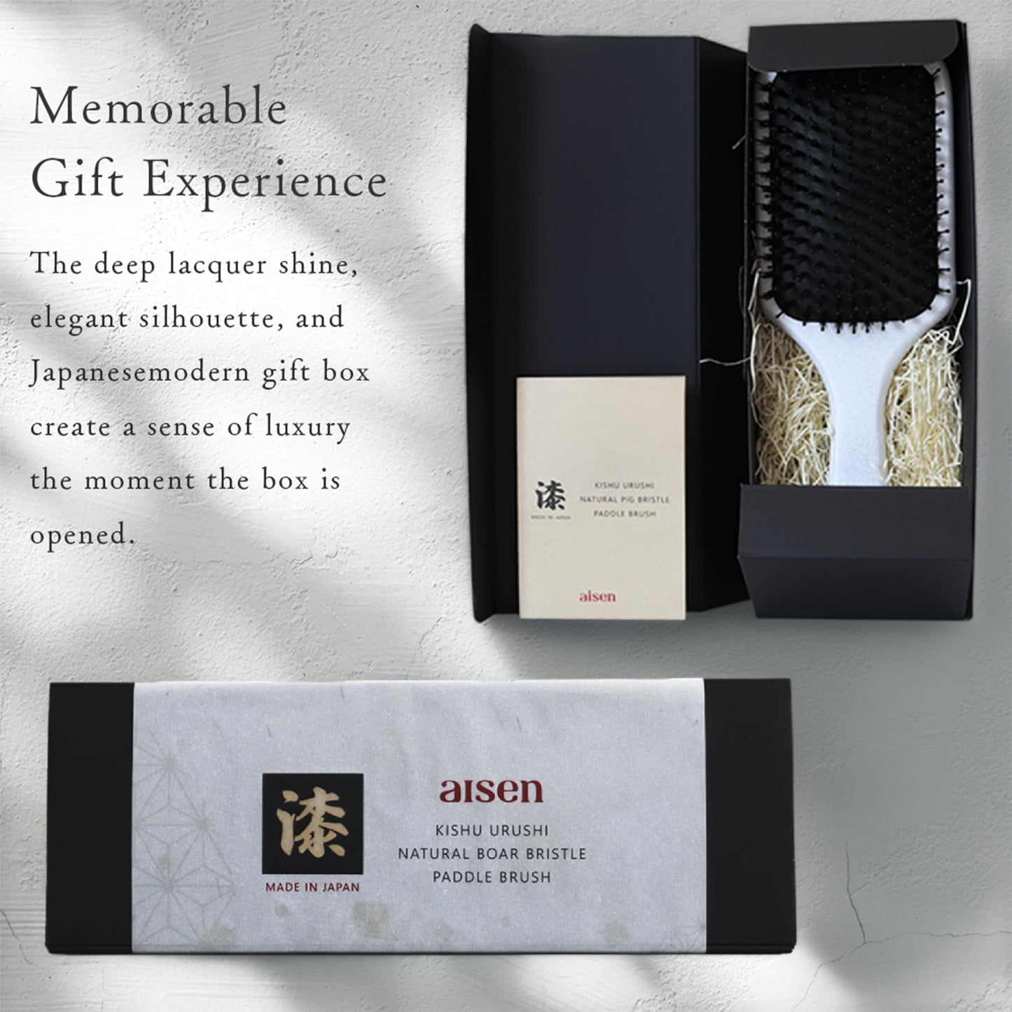 aisen Japan - Boar Bristle Hair Brush – Japanese Urushi Lacquer Paddle, Smoothing & Anti-Frizz, Scalp Massage Detangler, Elegant Gift Box, Made in Japan (Pearl White)