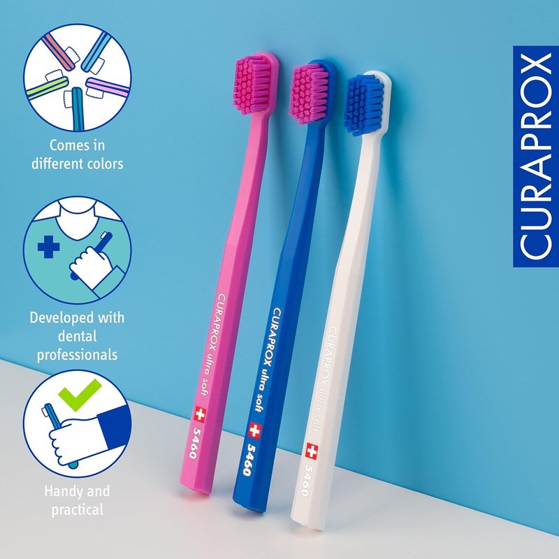 Curaprox CS 5460 Ultra-Soft Toothbrush - Gentle Care for Sensitive Teeth & Gums | 3-Pack | Random Colors