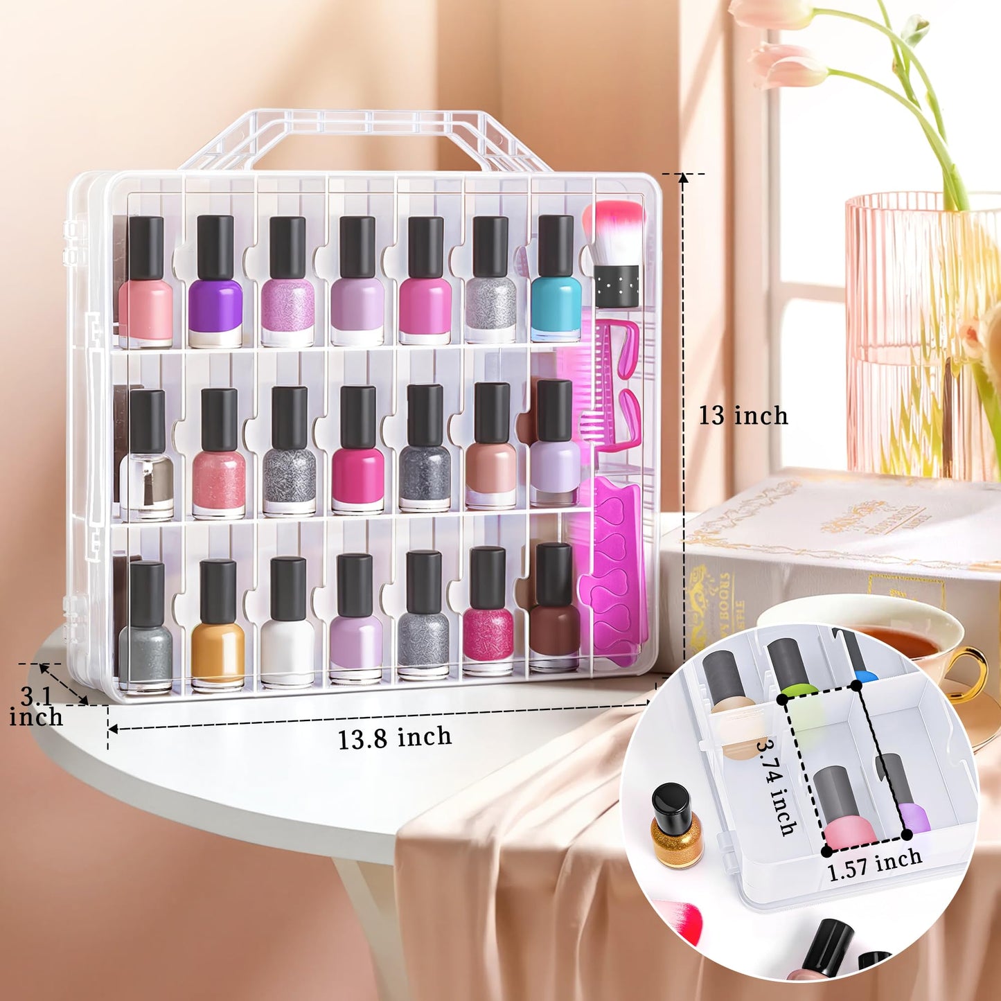 DreamGenius Nail Polish Organizer Case with 2 Nail Separators, Clear