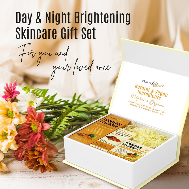 Dermaxgen Turmeric Complete Facial Care Kit - Organic Glowing Skin Anti-Aging, Rejuvenating, Boosting Collagen & Hydrating - Day & Night Brightening Skincare Gift Set