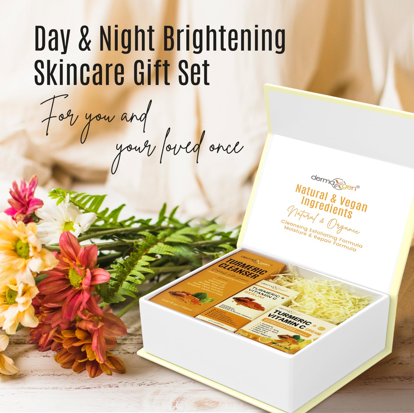 Dermaxgen Turmeric Complete Facial Care Kit - Organic Glowing Skin Anti-Aging, Rejuvenating, Boosting Collagen & Hydrating - Day & Night Brightening Skincare Gift Set