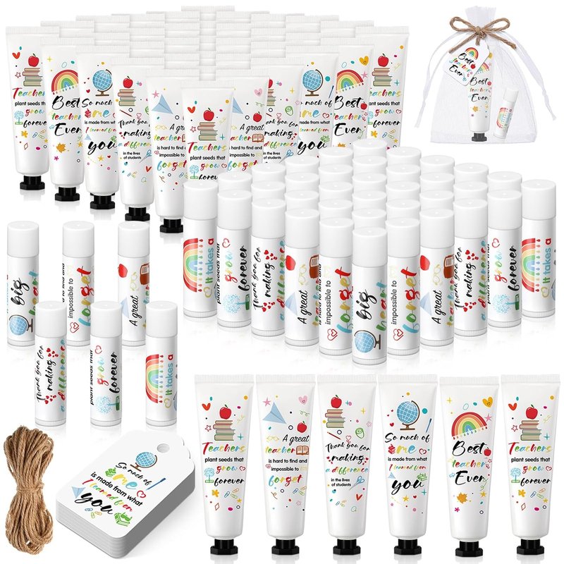 Teacher Appreciation Gifts - 48 Set Lip Balm & Hand Cream with Cards | Travel Size Moisturizing Lotion