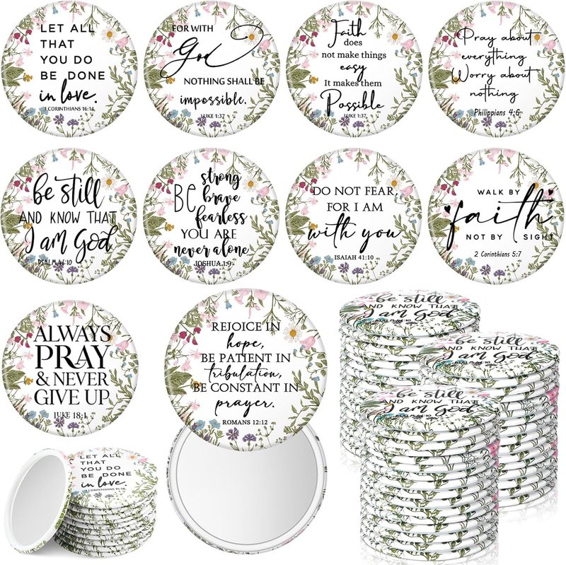 Christian Compact Mirrors - 60 Pcs Inspirational Bible Verse Pocket Mirrors | Wildflower Design for Women