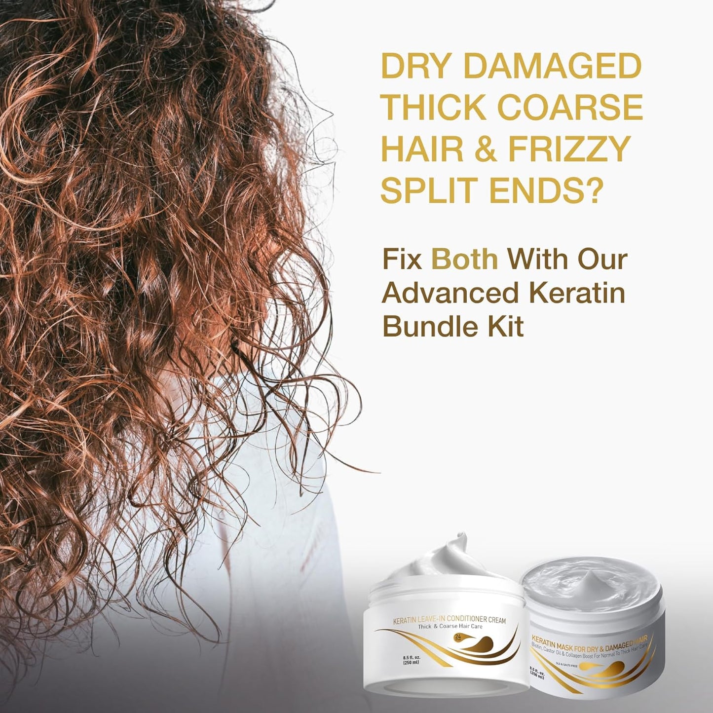Keratin Leave-In Conditioner & Hair Mask Kit - Moisturizing Cream for Dry, Damaged, Curly, Wavy, Straight Hair | Pro Salon Treatment