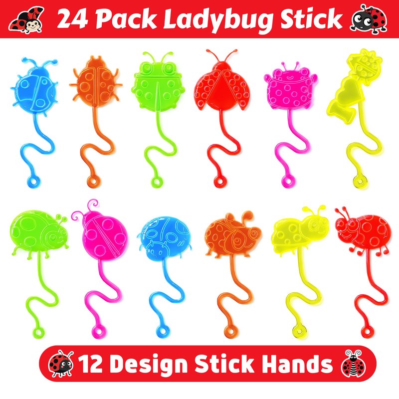 48PCS Ladybug Party Favors - 24PCS Temporary Tattoos & 24PCS Stick Hands Party - Perfect Birthday Party Supplies, Goodie Bag Stuffers, Treasure Box Toys, Classroom Prizes, and Student Gifts