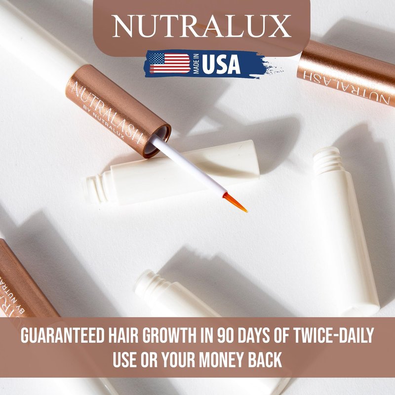 NutraLash by Nutralux Brow and Lash Growth Serum with Organic Ingredients For sensitive eyes - non-irritating: Castor Oil (hexane free) + Vitamin E + Keratin + Biotin, Peptides, Swertia Japonica Extract, Pumpkin Seed Oil, Acorus Calamus Root Extract, Pana
