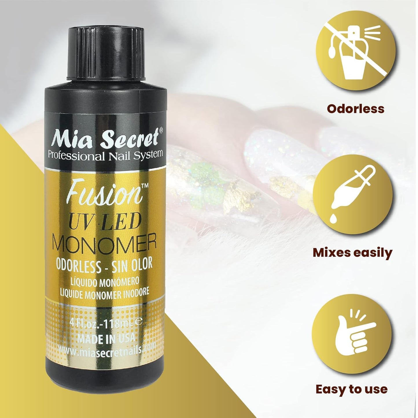 Mia Secret Odorless Fusion UV LED Monomer - 2oz & 4oz Options for Nail Professionals
