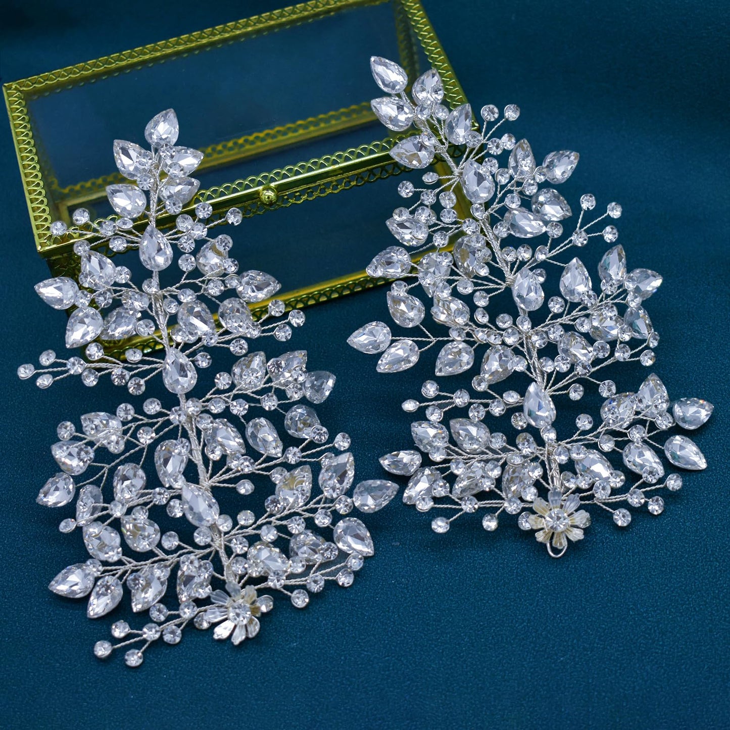 Mpoikba 2 PCS Wedding Headpiece for Bride, Handmade Bridal Hair Accessories, Rhinestone Bride Headband