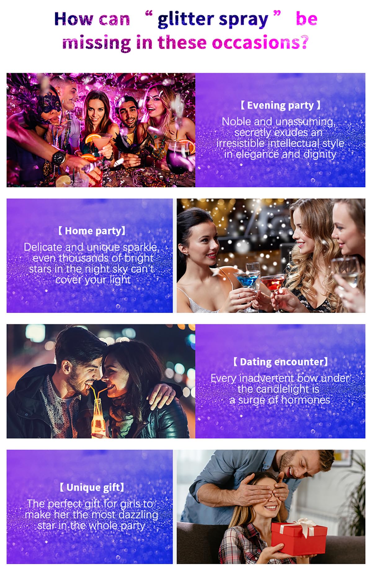 Body Glitter Spray, Perfect Hair and Body Shiny Music Festival Stage Makeup Rave Festival Clothes Glitter Spray. ﻿