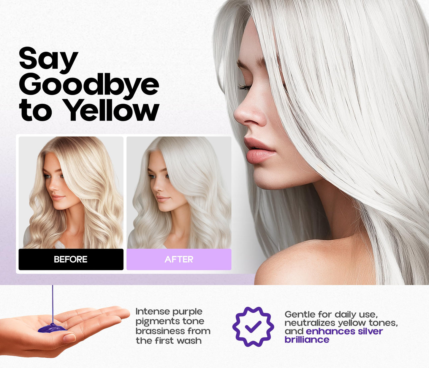 ROOTTINA Sulfate Free Brass Toning Purple Shampoo and Conditioner Set for Grey and Silver Hair, Moisturizing & Color-Safe, Enhances Shine & Brightness, Made in USA, (16 fl oz each)