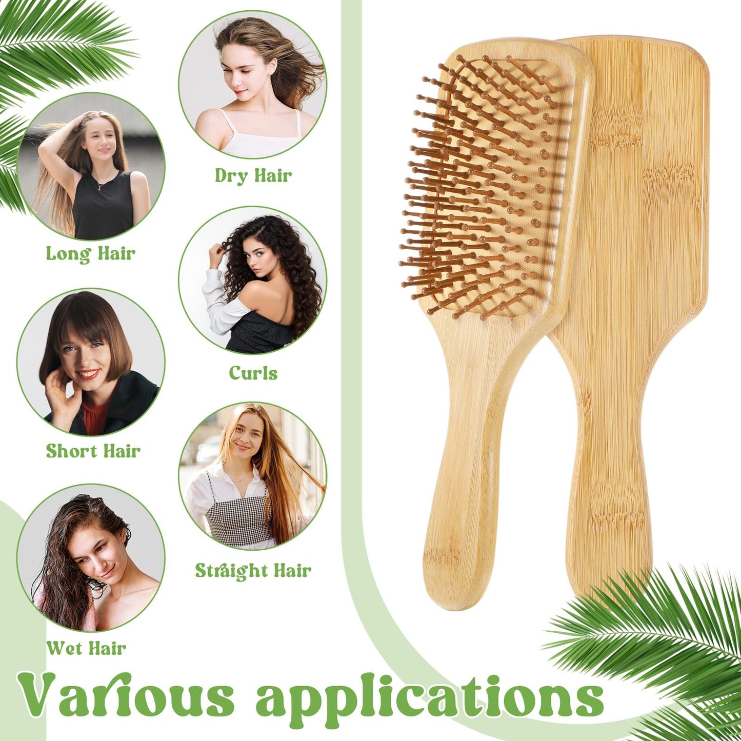 simarro 10 Pcs Wooden Bamboo Hair Brush, Bulk Anti Static Wooden Paddle Brush Scalp Massage Bamboo Bristles Styling Curly Long Hair Growth for Women Men