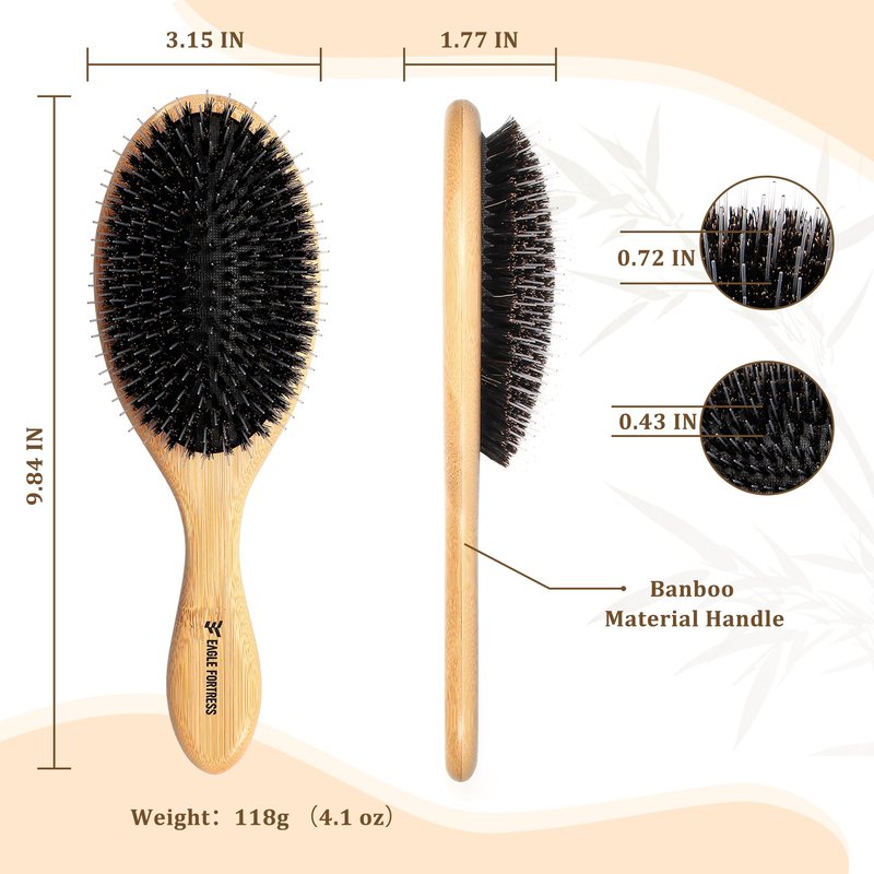 Eagle Fortress Boar Bristle Hair Brush for Women, Detangler Brush for Wet, Dry & Damaged Hair with Long Pins for Thick & Long Hair - Bamboo