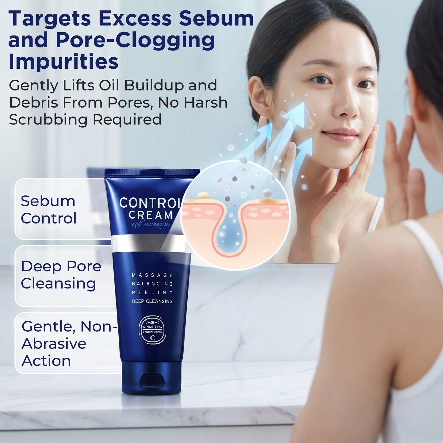 CHARMZONE Control Cream | Korean Face & Body Massage Cream for Gentle Exfoliation, Sebum & Pore Care, Deep Hydration, Smooth Radiant Skin, Professional K-Beauty Self-Massage | 5.07 oz