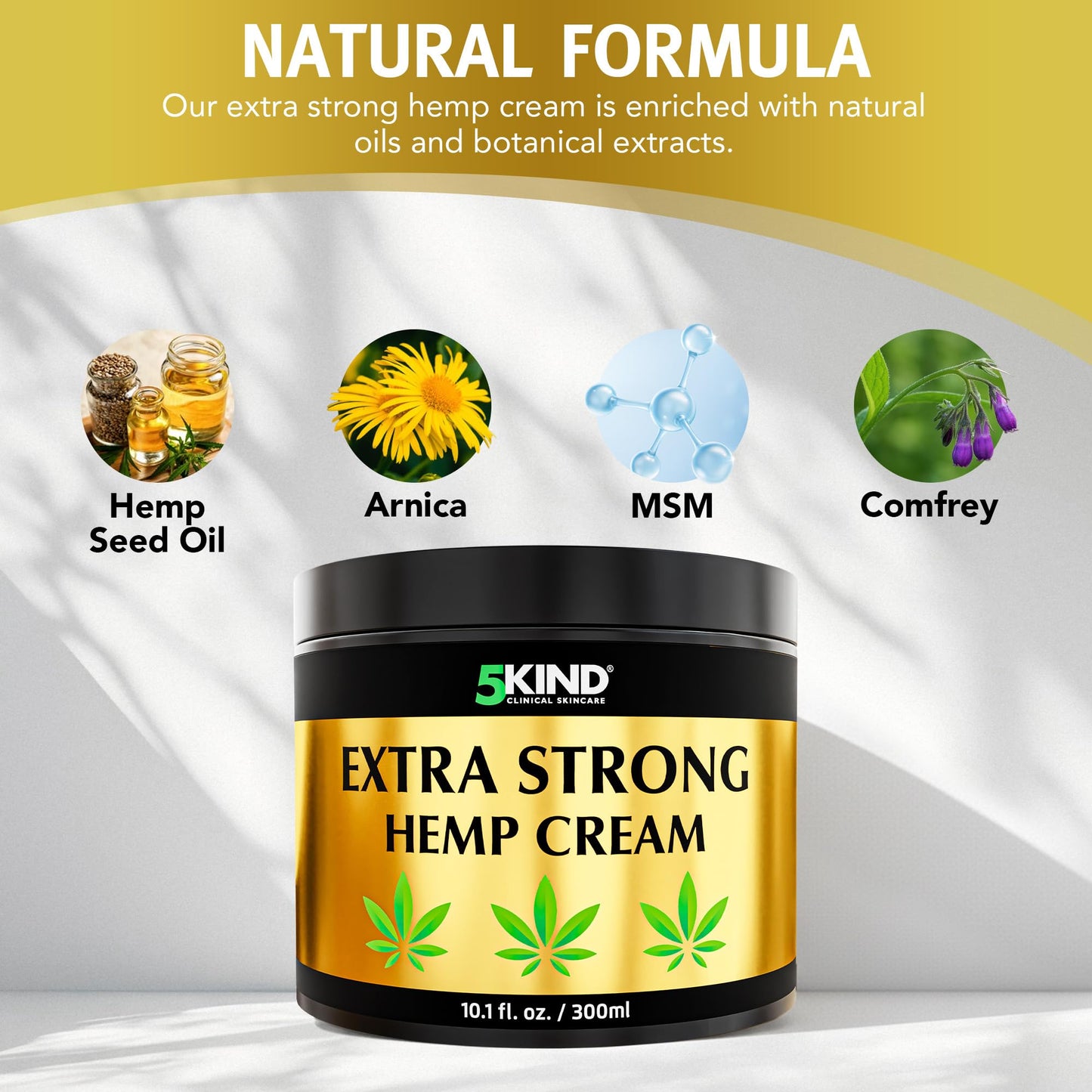 5kind Extra Strong Hemp Cream 10.1 fl oz - Maximum Strength - Natural Topical Cream - Muscle Rub for Lower Back, Joints, Neck, Knees, Shoulders