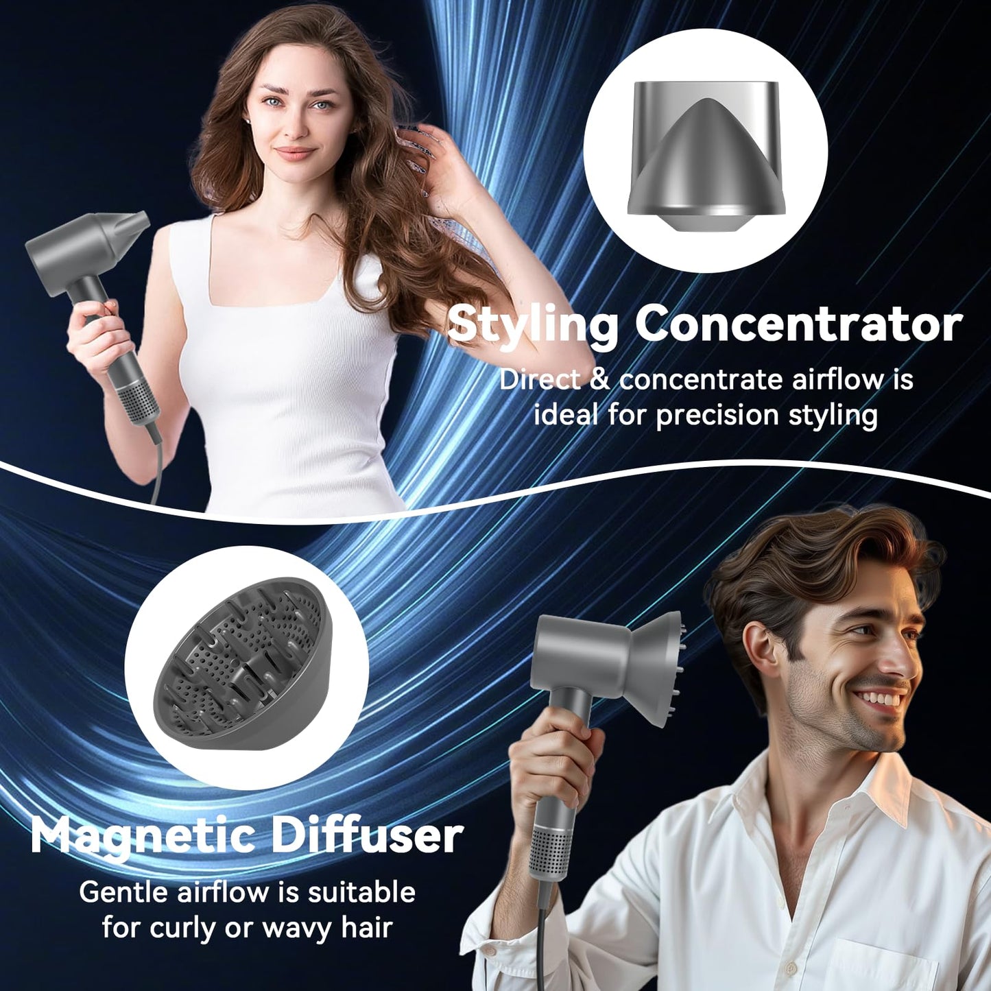 High Speed Hair Blow Dryer｜Professional Salon Grade Air Speed, Negative Ion Hair Care｜Quiet Design｜Suitable for Thick Hair/Styling with Diffuser, Long Motor Lifespan