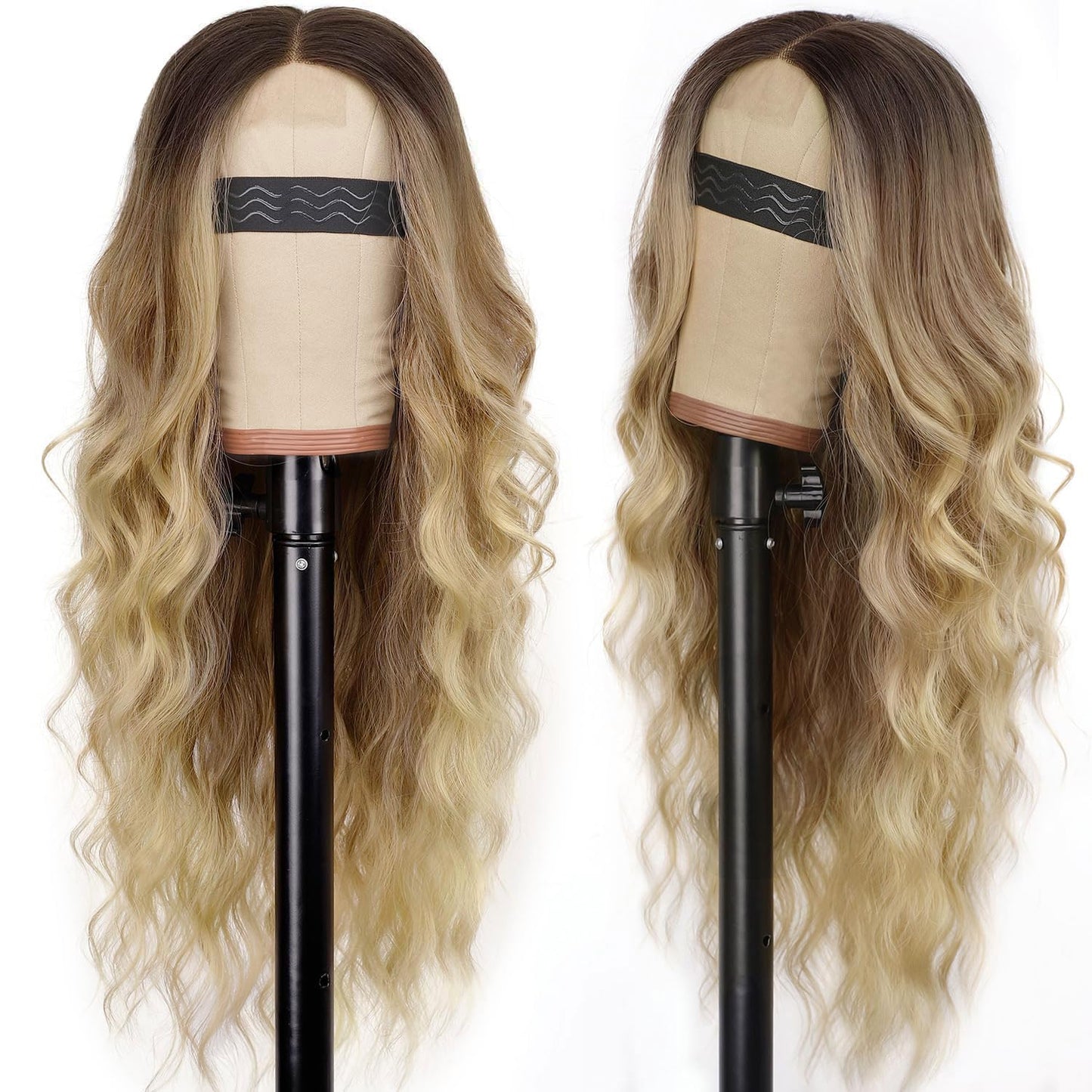AISI HAIR Blonde Wig for Women, Long Wavy Lace Hairline Blond Synthetic Middle Part Ombre Blonde Wigs for Daily Party-26 Inch