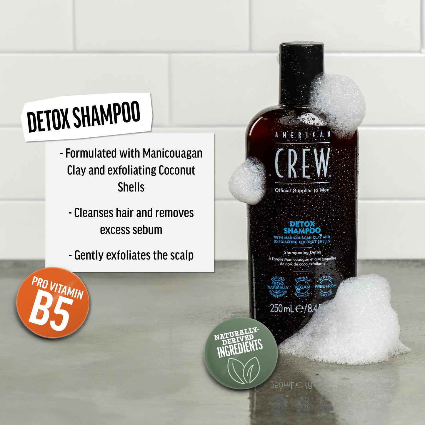 American Crew Detox Shampoo for Men, Naturally Derived, Vegan Formula, Citrus Mint Fragrance, 33.8 Fl Oz