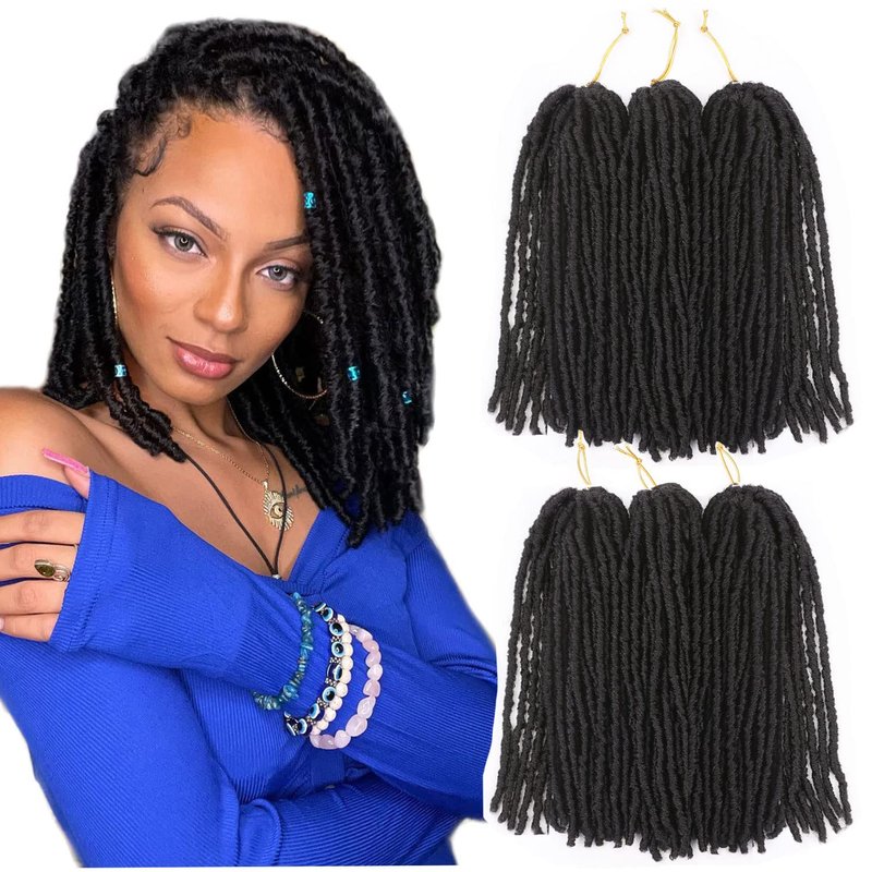 WIGNEE 120 Strands Faux Locs 12 Inches Short Pre-Looped Soft Dreadlock Crochet Hair 6 Packs Pre-Twisted for Black Women (12 Inch, 1B)