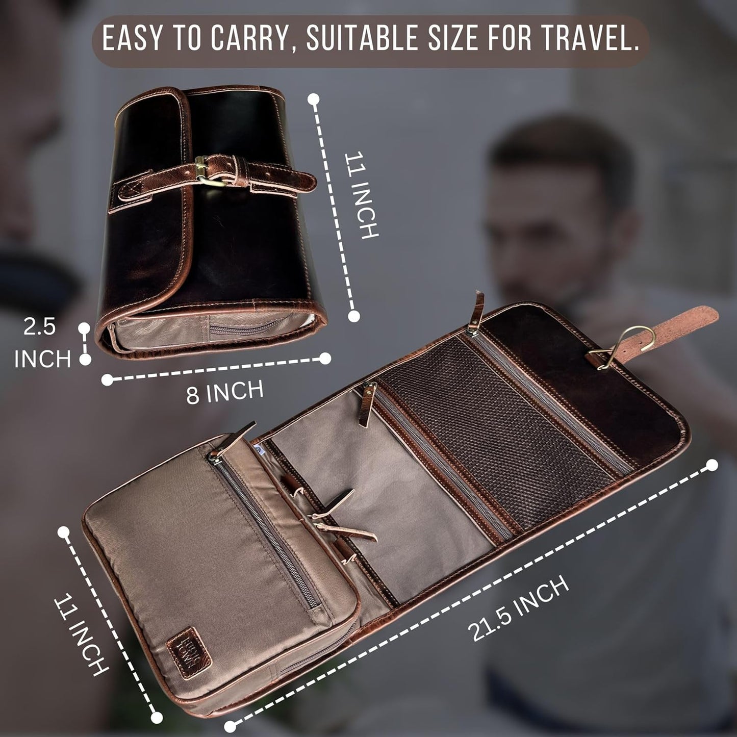 Leather Hanging Toiletry Bag for Men | Rustic Town Travel Dopp Kit & Organizer - Ideal for Shaving & Cosmetics