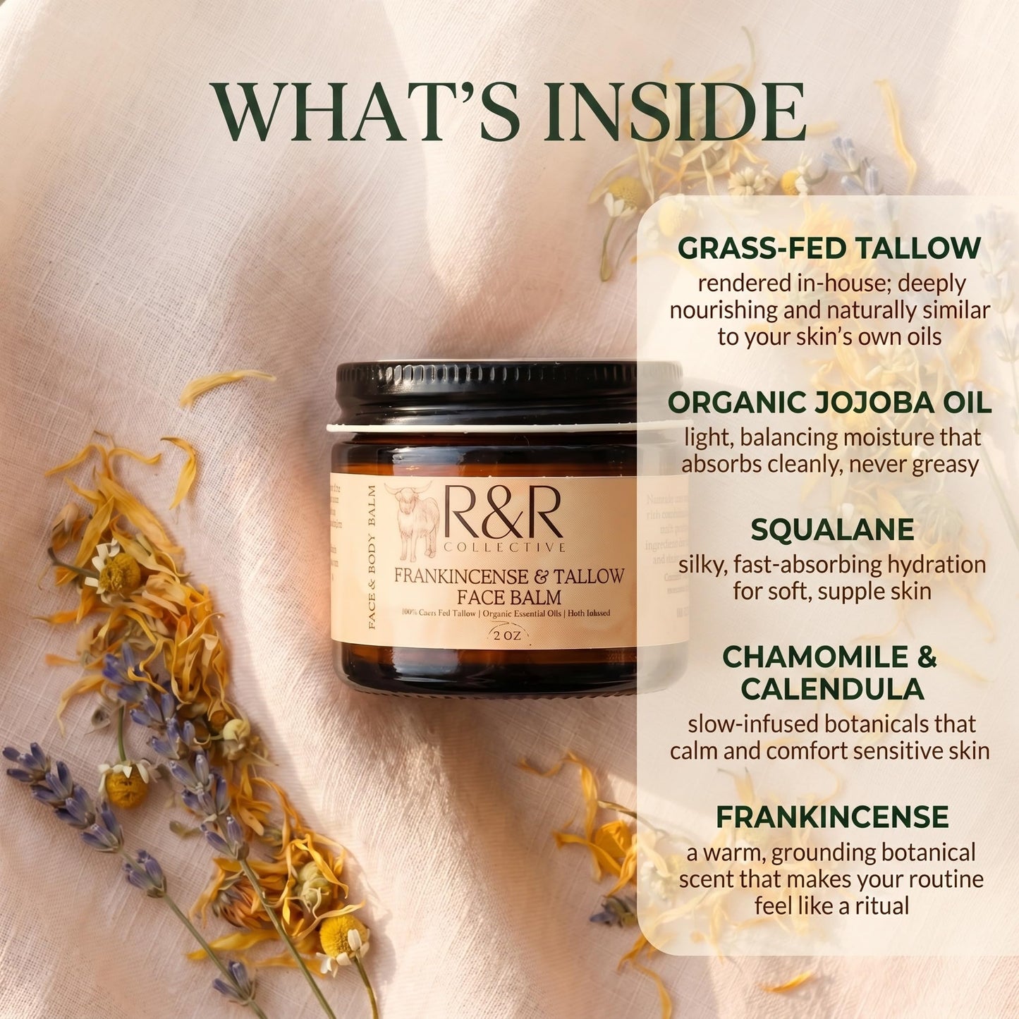 Frankincense Tallow Face Moisturizer – 100% Grass-Fed Whipped Beef Tallow Balm for Dry, Sensitive Skin, Eczema & Psoriasis – Handmade Natural Skincare – 2 oz