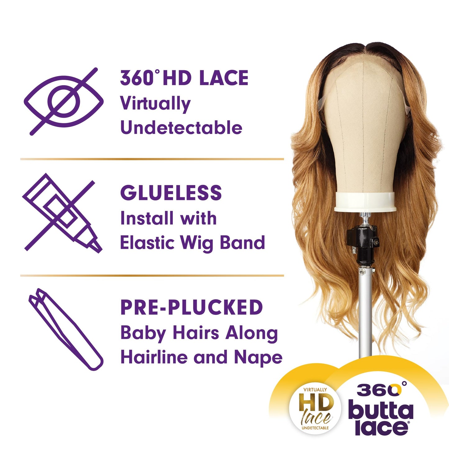 Sensationnel Butta 360 Lace Wigs - Unit 2 Wider Parting 360 Degree Lace Glueless Synthetic Preplucked Hairline (1B OFFBLACK)