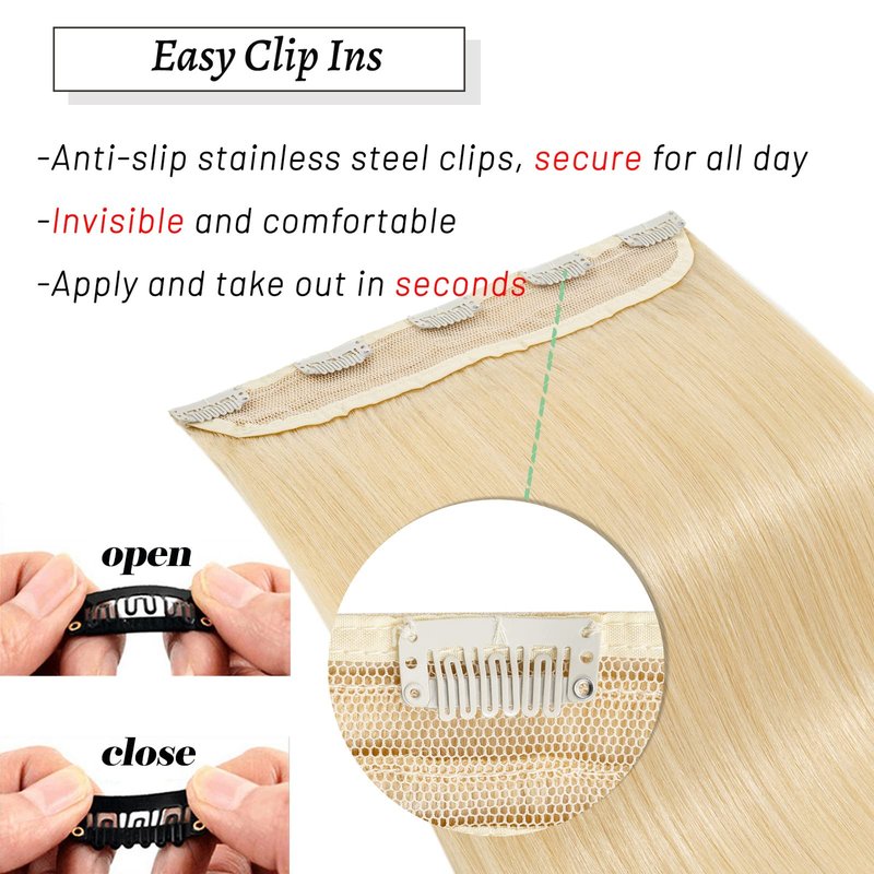 S-noilite One Piece Clip in Human Hair Extensions 5 Clips 3/4 Full Head Clip on Remy Hair Extension For Women Lighter One-Piece Design 16Inch 45g Dark Blonde