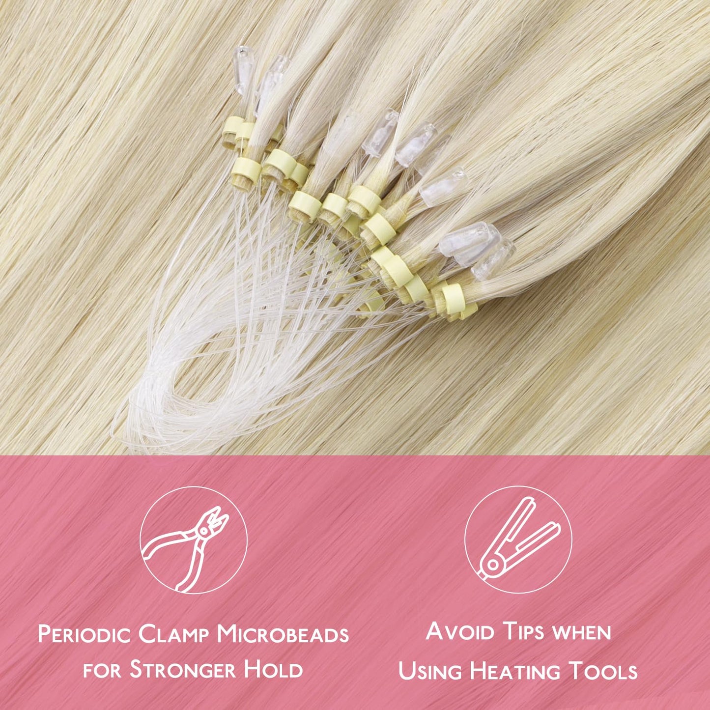 WENNALIFE Microlink Hair Extensions Human Hair, 50g 50s 14 Inch Ash Blonde Highlighted Platinum Blonde Remy Hair Microbead Micro Link Microloop Microring Invisible Straight Natural Fusion Installation
