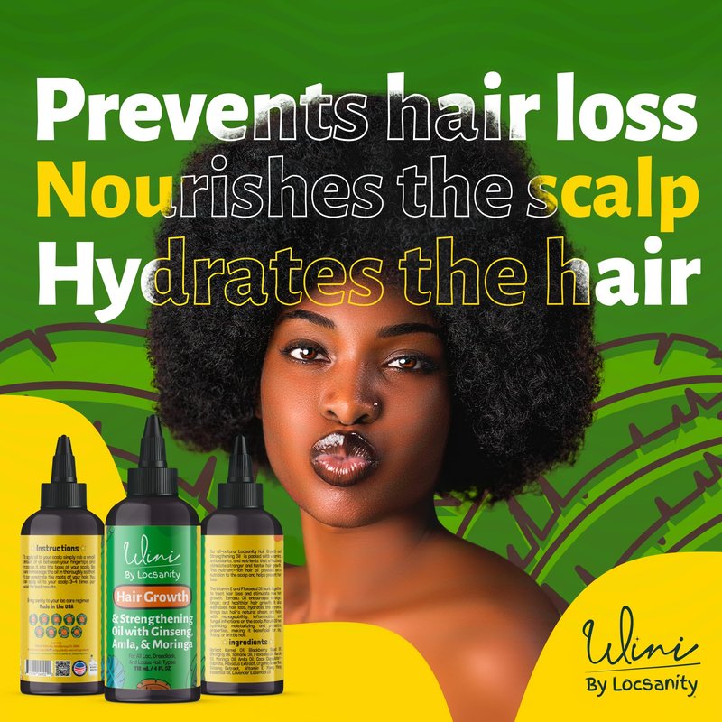 Wini by Locsanity Hair Growth Oil for Locs, Dreadlocks, Dreads, Loose Natural Hair - Blackberry, Alma, Moringa, Tamanu, Flax Seed, Ginseng, Hibiscus, Bhringraj 100% Narural Vegan 4 OZ