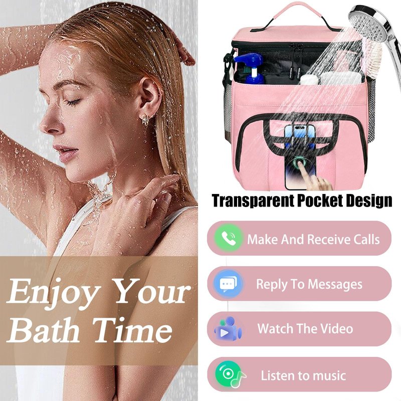 Large Toiletry Bag for Women Men, Bathroom Bag, Water Resistant Portable Shower Caddy for College Dorm, Hanging Toiletry Bags for Traveling, Gym Camping Cruise Ship Travel Essentials Shower Bag (Pink)