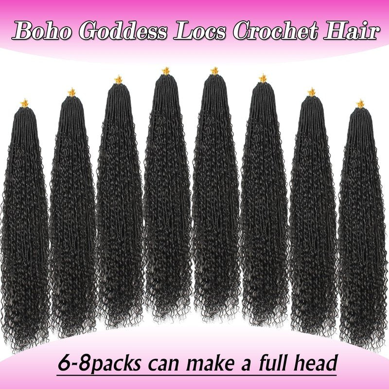 Goddess Locs Crochet Hair - 18 Inch Faux Locs with Curly Ends | 8 Packs Bohemian Hair for Black Women