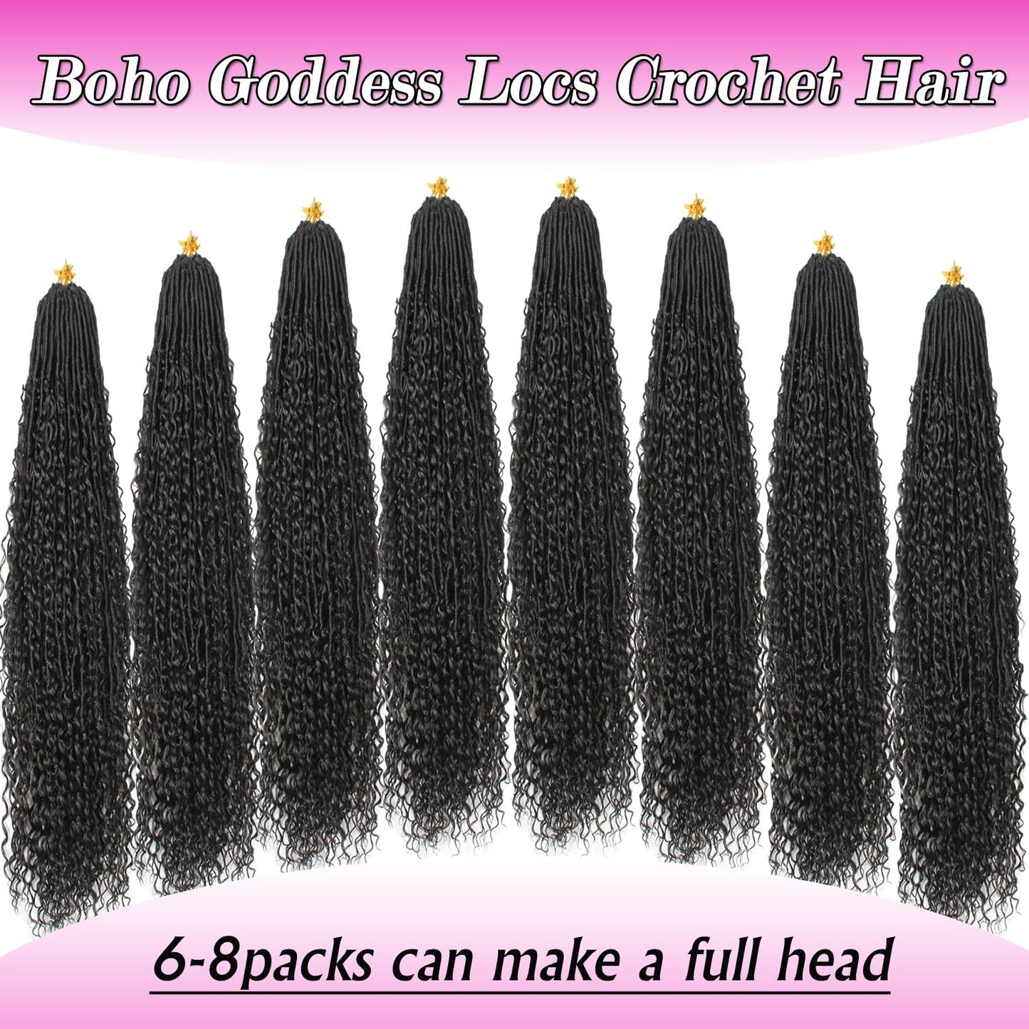 Goddess Locs Crochet Hair - 30 Inch Faux Locs with Curly Ends | 8 Packs Bohemian River Locs for Black Women (1B)