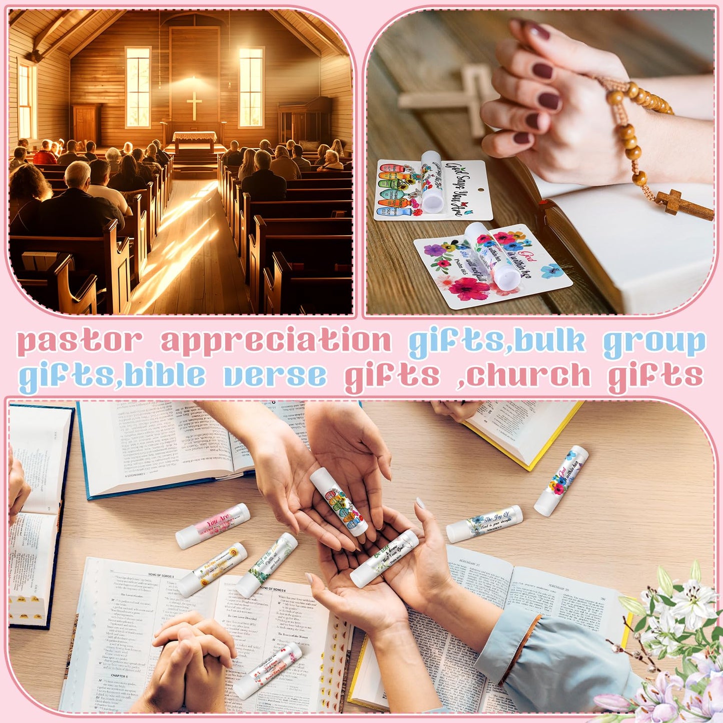 Sacubee 50 Pack Christian Gifts Bulk for Women Men Religious Lip Balms Bulk Church Party Favors Christmas Party Gifts Stocking Stuffers Bible Verse Study Supplies for Employee Staff Coworker