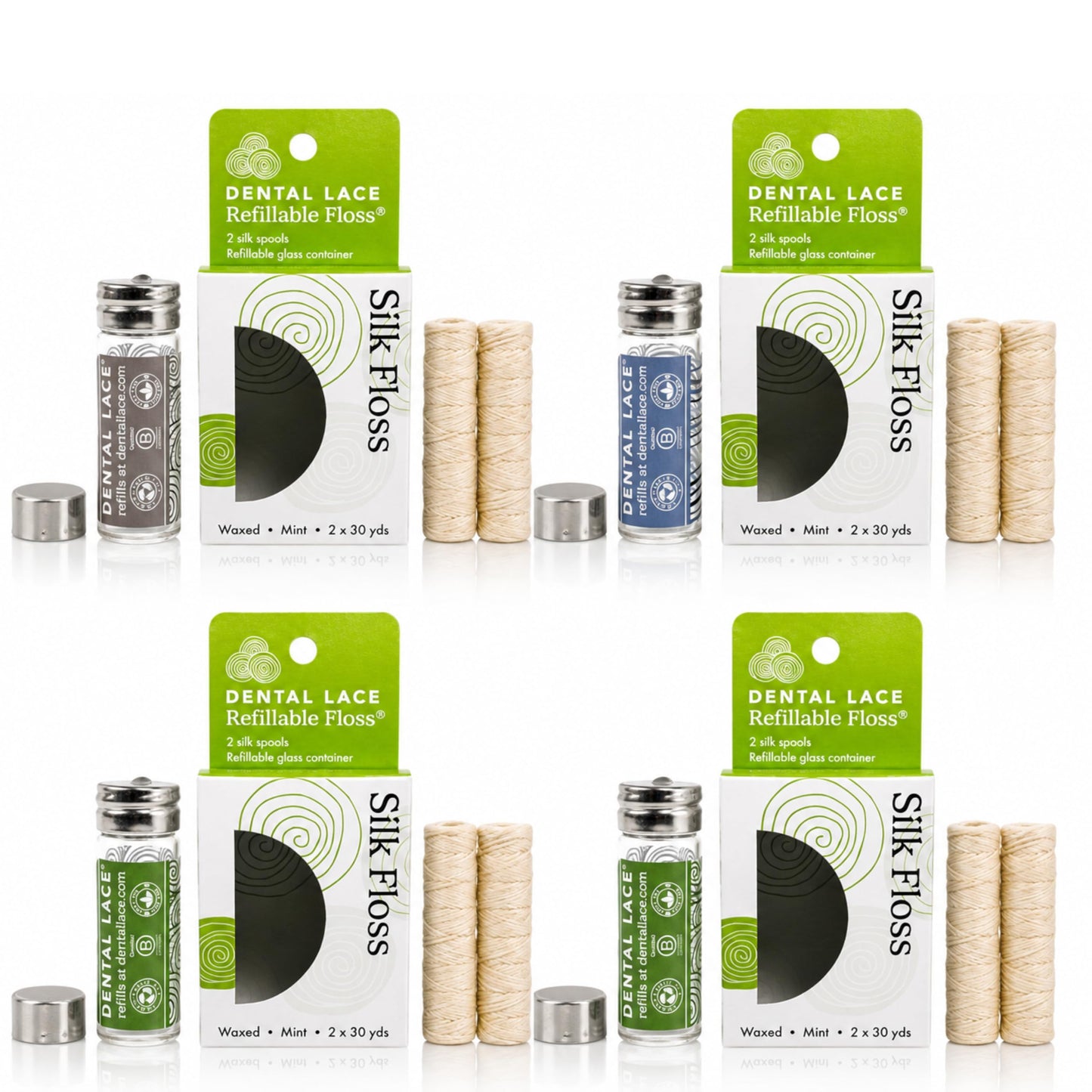 Dental Lace Refillable Silk Dental Floss Mint & Waxed PFAS Free 4 Pack