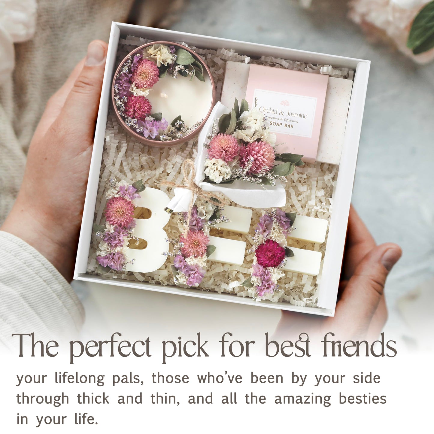 LaurGifts Best Friend Gift Box for Women – Luxury BFF Birthday, Thoughtful Friendship Present for Bestie, Soul Sister or Bridesmaid – Ready to Gift Orchid & Jasmine Keepsake