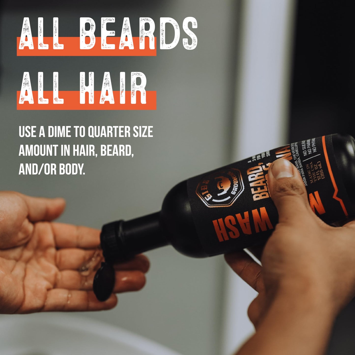 GIBS Grooming - Original Man Wash (12 fl oz) 3-in-1 Beard, Hair, Body Soap - Citrus, Oak, Basil Scent - Sulfate Free - Tea Tree Oil, Hemp Oil, Protein - Mens Body Wash & Mens Shampoo - Made in USA