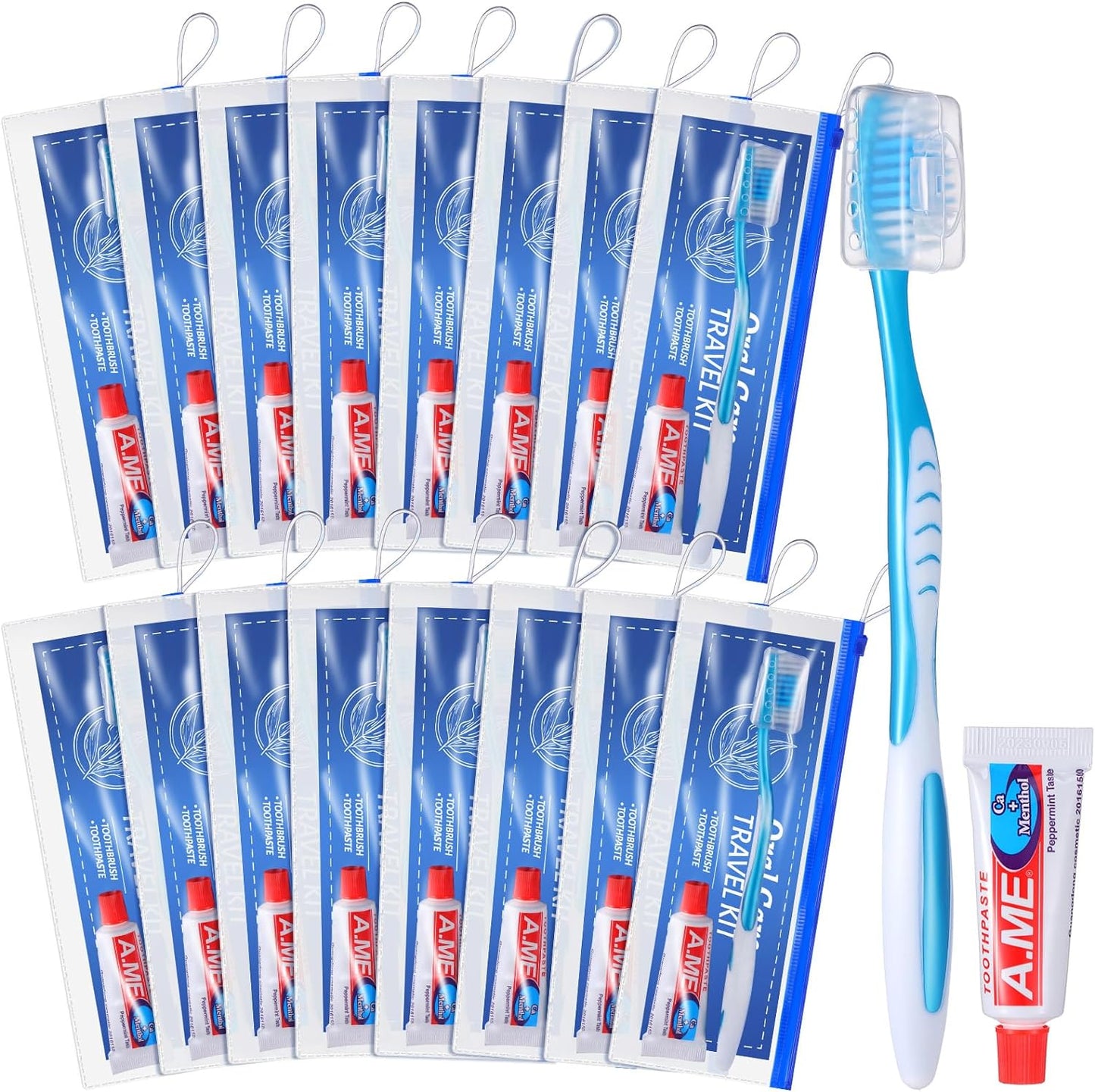 Toothbrush Travel Kit - 30 Set Soft Bristle Toothbrushes with Covers | Portable Resealable Bag for Charity & Home Use