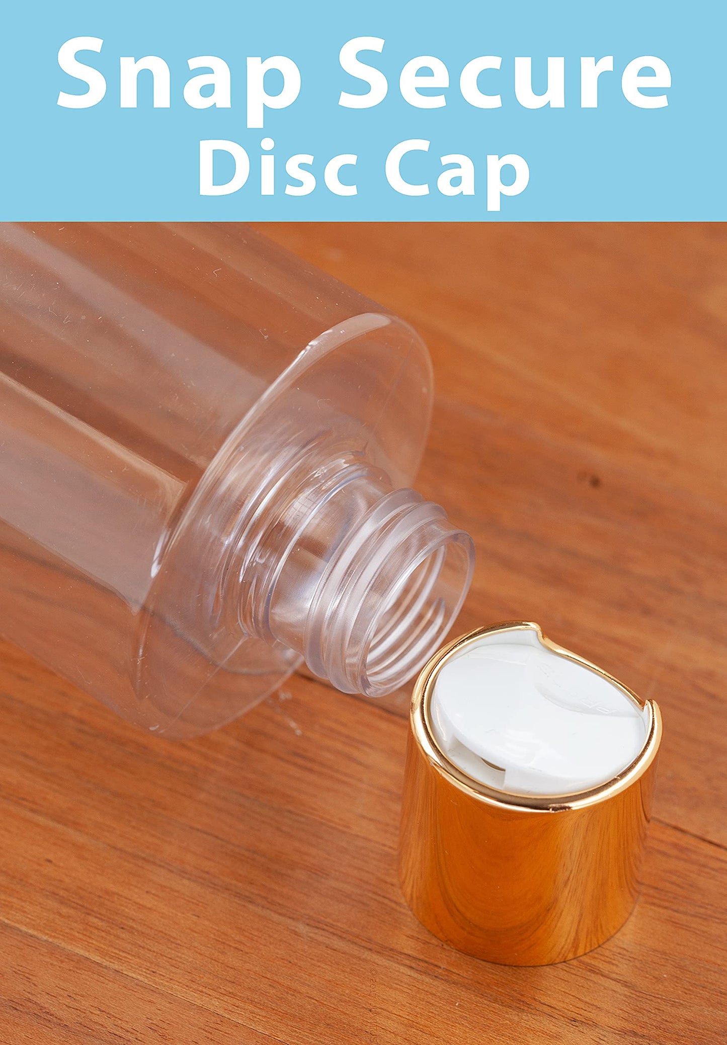 8 oz Clear Professional Cylinder PET Plastic Bottles (BPA Free) with Gold Disc Cap Lid (12 pack)