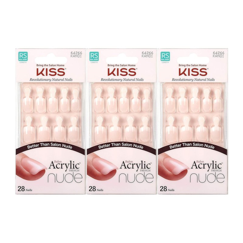 Kiss Salon Acrylic Nude French Nails - 28 Count | Elegant Manicure Set (3 Pack)