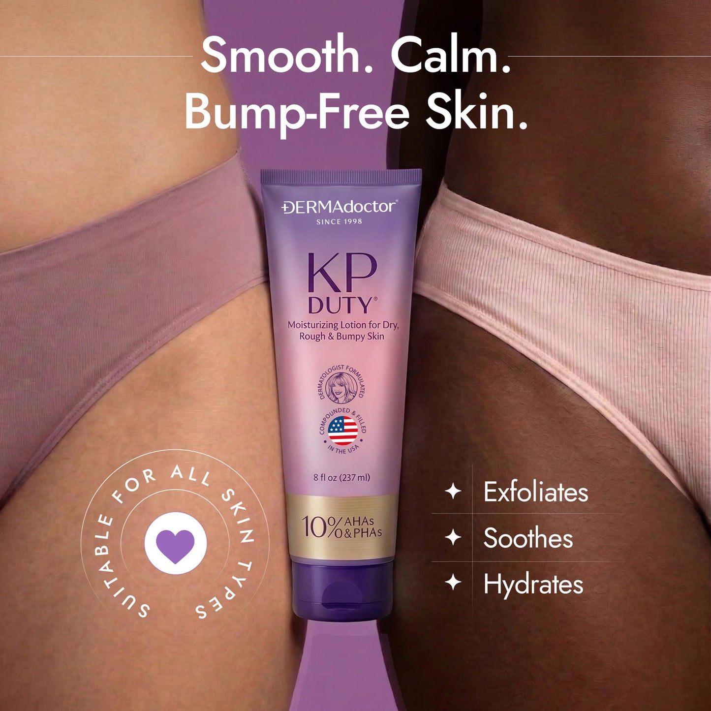 DERMAdoctor KP Moisturizing Lotion The Original Dermatologist Formulated Body Cream for Keratosis Pilaris | Treats Dry, Rough, and Bumpy Skin | Strawberry Legs Treatment | 10% AHAs + PHAs - 8 oz
