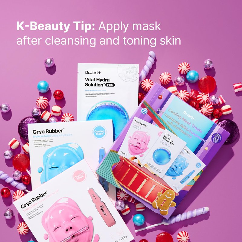 Dr.Jart+ Cooling Mask Treats Korean Skin Care Gift Set with Vital Hydra Solution Pro and Cryo Rubber Moisturizing and Firming Masks | Limited Edition Holiday Set