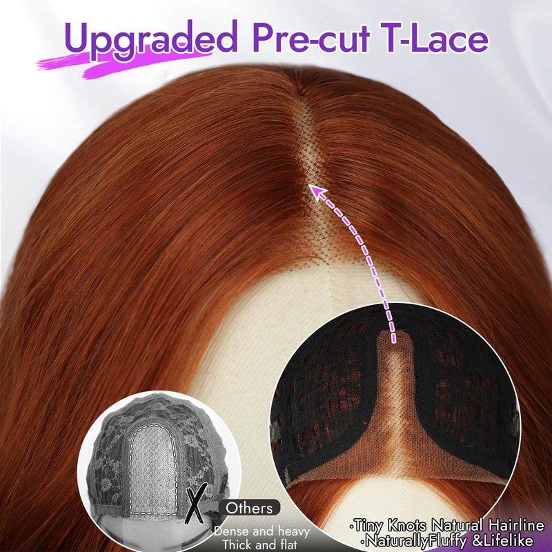 Eawwii Ginger Long Wavy Wig for Women, Pre-Cut HD Lace Natural Hairline, Glueless Middle Part, Synthetic Fiber for Daily and Party Use 26Inch