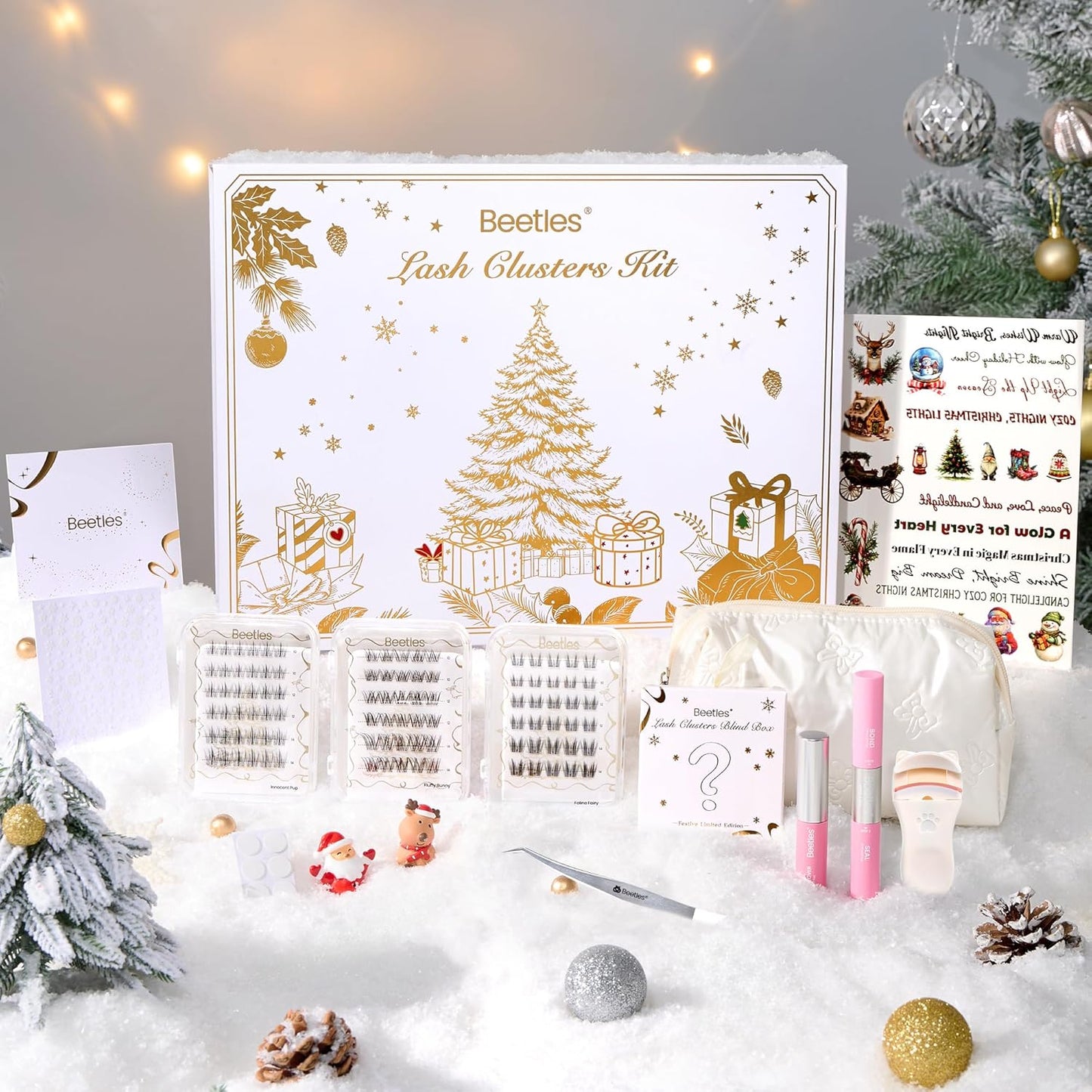 Beetles Christmas Lash Clusters Kit - DIY Eyelash Cluster Set with Bond, Seal & Remover | 3 Styles + 1 Holiday Style