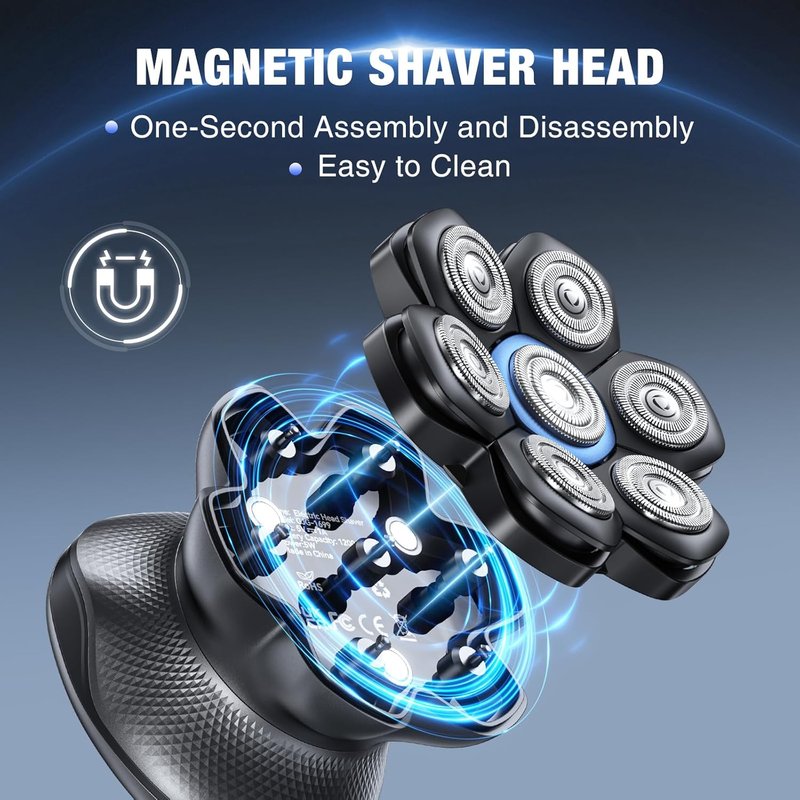 7D Head Shaver for Bald Men - Dual Speed Waterproof Electric Razor | Cordless, LED Display, Gray
