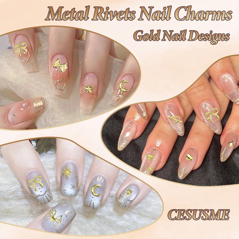 Gold Nail Charms Pearls, Heart Bow Nail Art Charms, Metal Cross Star Moon Nails Studs, Half Round Flatback Nail Pearls Charms, Caviar Nails Beads Charms for Nails Design DIY Craft