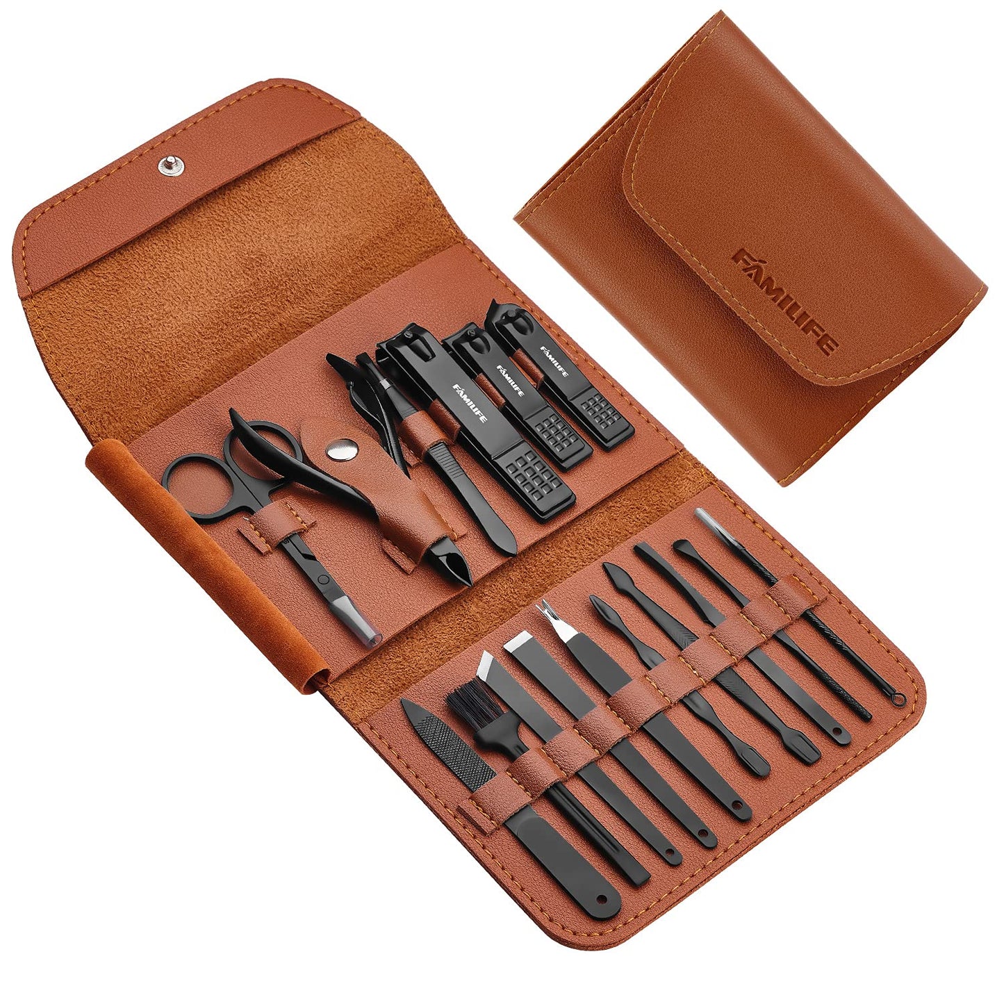 FAMILIFE Manicure Pedicure Kit Professional Nail Clippers Set Men and Women 12 Pcs and 16pcs Grooming Kit Gifts for Men