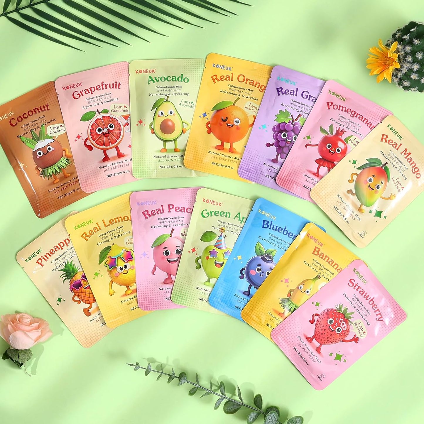 Fruit Collagen Face Masks - 56 Pack Hydrating Sheet Masks for Teens & Kids | Spa Gift Set for All Skin Types