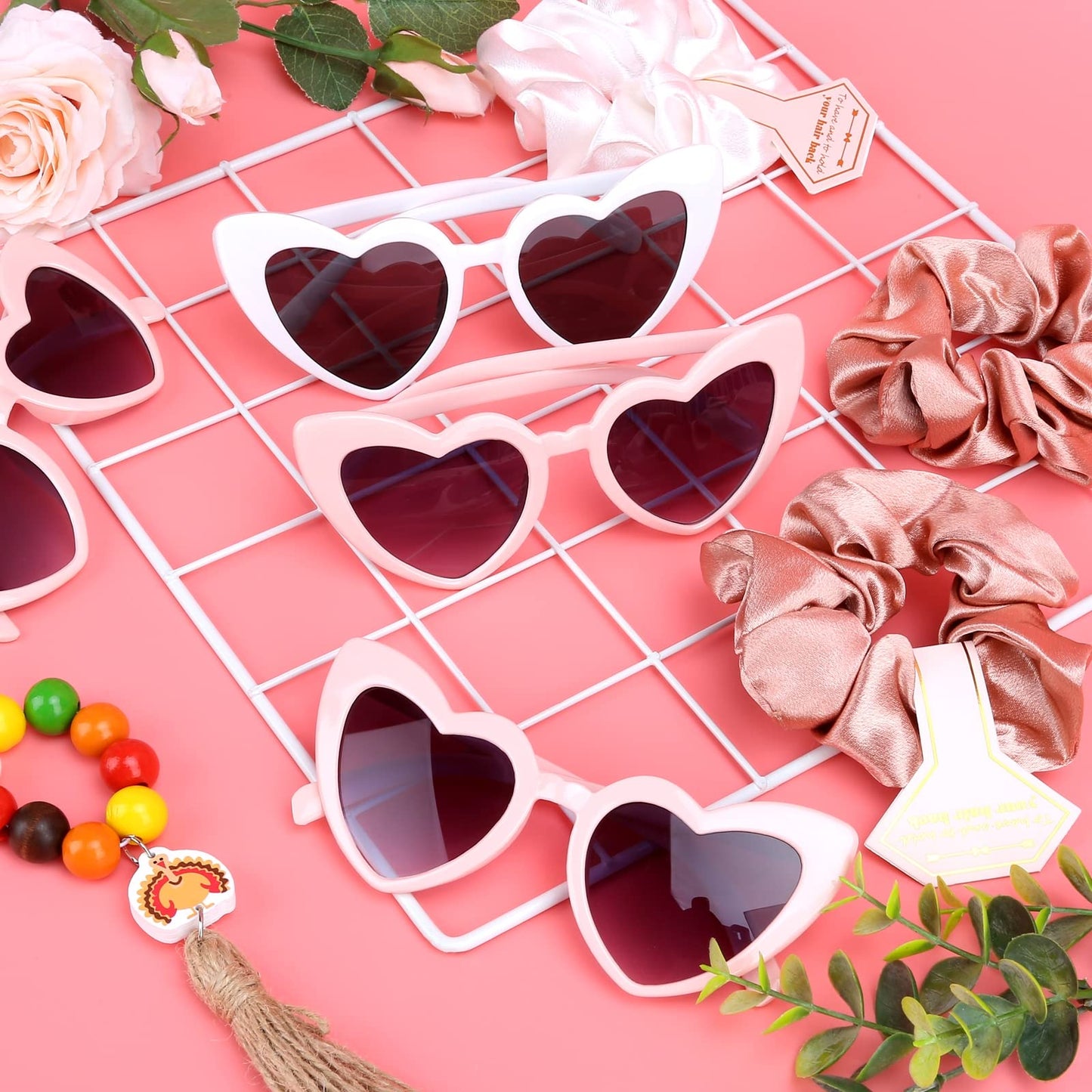 Loanzeg Bridesmaid Scrunchies Proposal Hair claws clips Set of 12 Bridal Shower heart sunglasses Gifts for Wedding Bachelorette Party Favors (32pcs Pink)