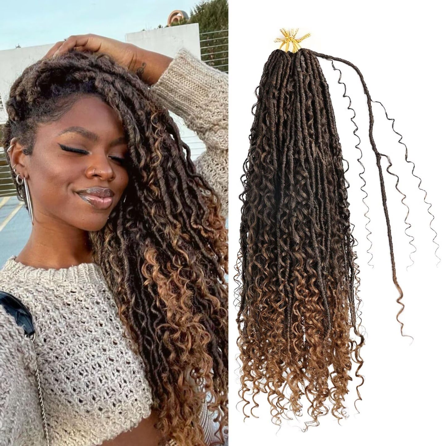 Goddess Locs Crochet Hair for Black Women-24inch Faux Locs Crochet Hair 8 Packs Synthetic Pre-Looped with Curly Ends(8Pack,24inch,T30)